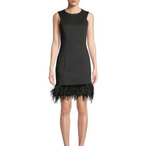 DONNA RICCO Feather-Hem Sleeveless Sheath Dress